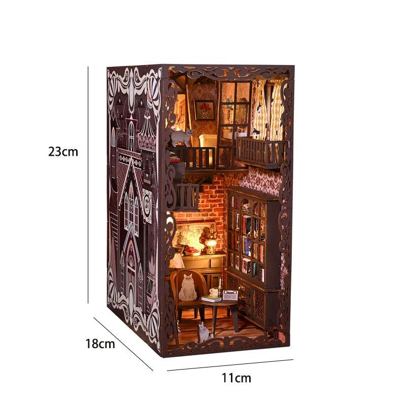 DIY Book Nook Kit Miniature Doll House With LED Light 3D Puzzle Model Building Wooden Bookshelf Bookend Toy Adults Birthday Gift - AIAZ