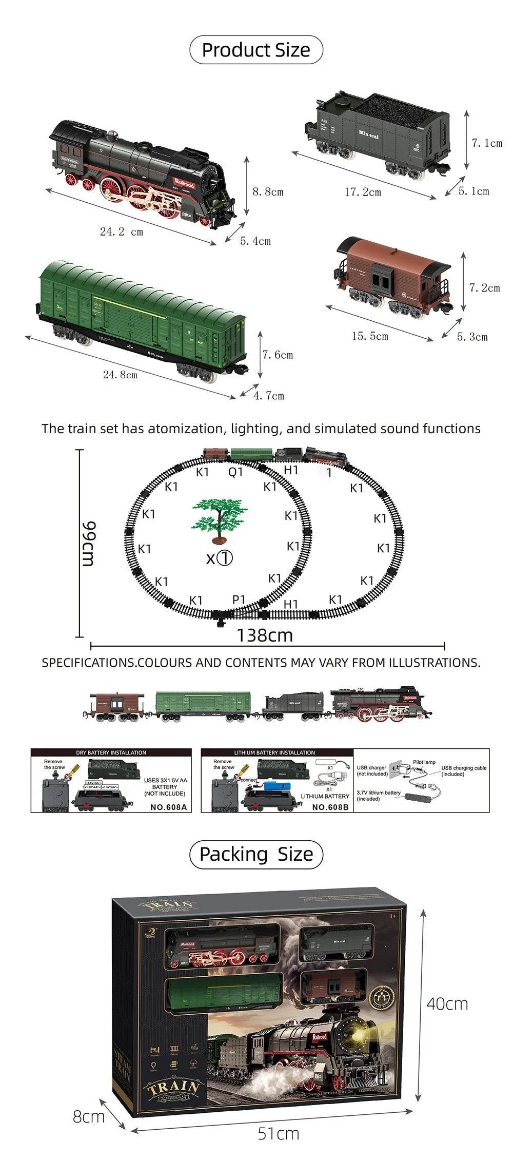 Electric Remote Control Steam Train Toy Green Children's Small Train Color Box Boy's Birthday Gift - AIAZ