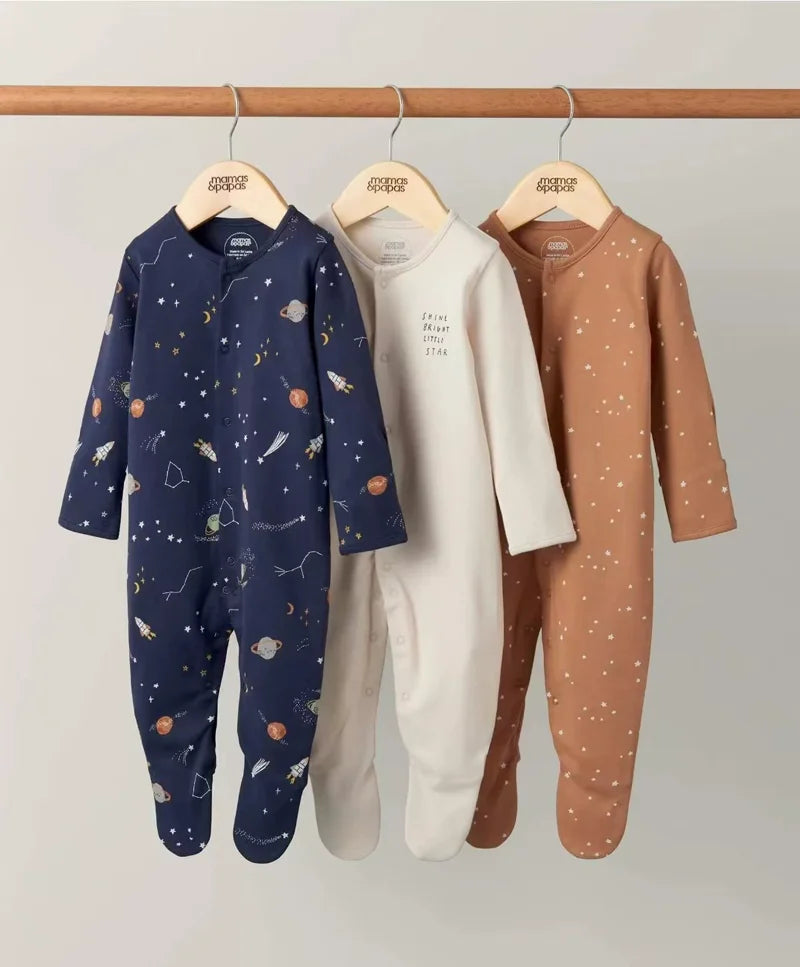 IYEAL 2025 Spring Newborn Clothing Infant Jumpsuits 100% Cotton Long Sleeve Baby Boys Girls Clothes Pajamas 3Pcs/Lot