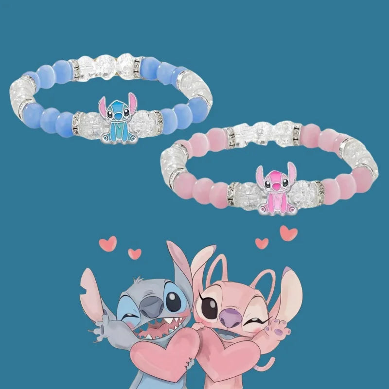 1 Set Cartoon Stitch Angel Couple Bracelets for Women Men Bangle Crystal Beads Stitch Bracelet Toys