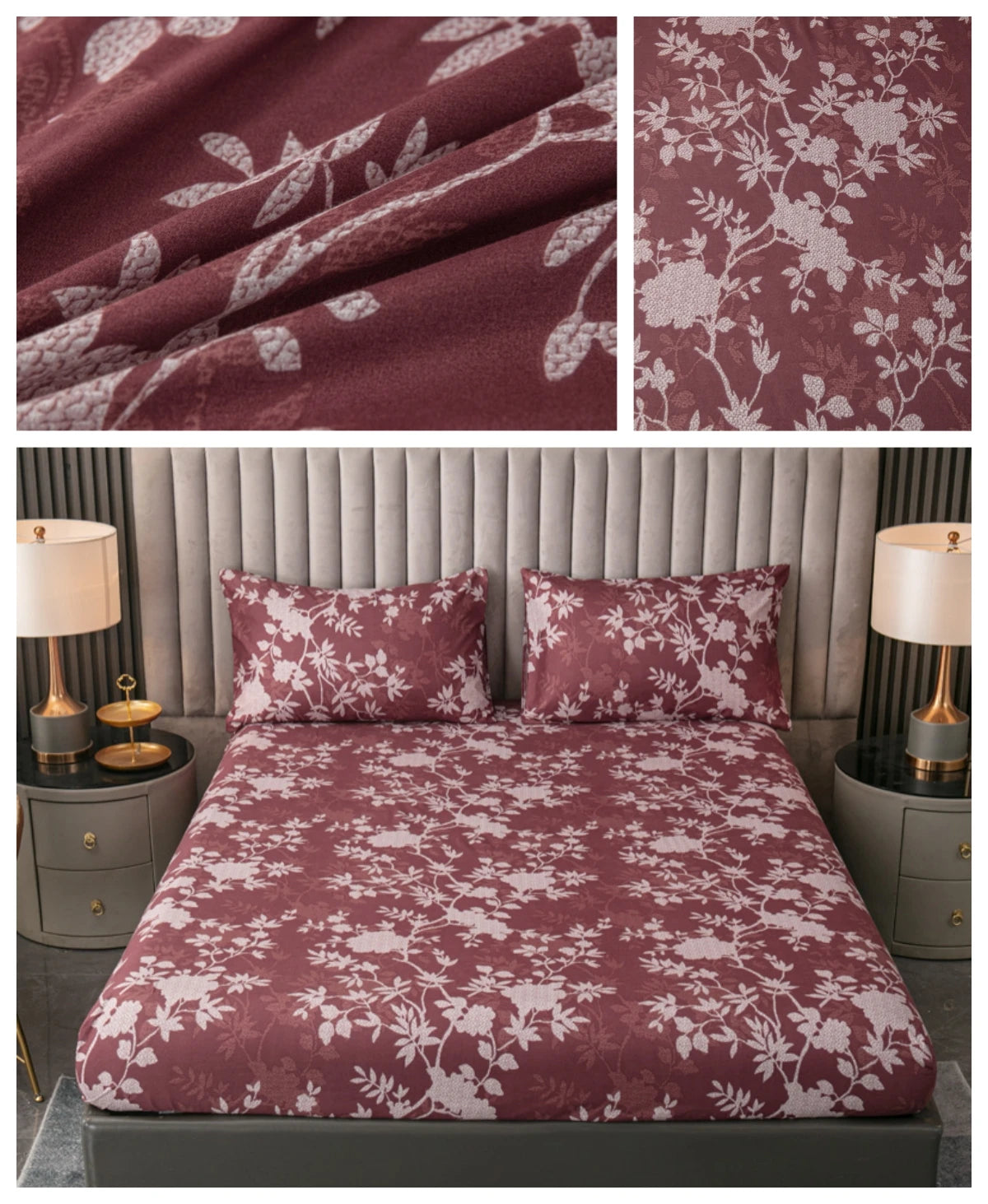 100% Polyester 3pcs Printed Sanding Fitted Sheet and pillowcases Set Elastic Band Around Mattress Cover King Size Bed Cover