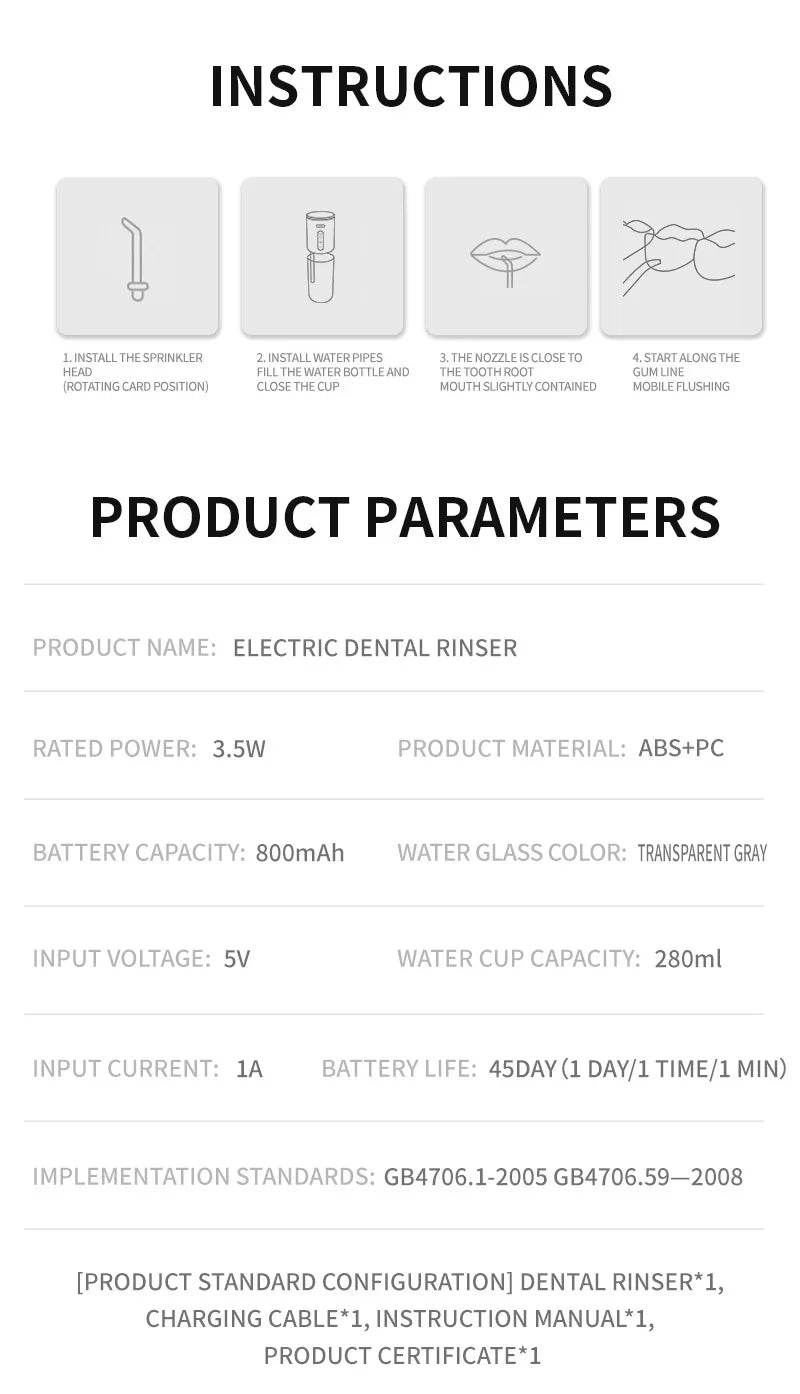 Xiaomi Dental Oral Irrigator 5 Nozzle Portable Dental Water Flosser USB Rechargeable 280ml Three frequency pulses Teeth Cleaner