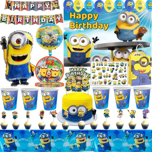 Big Eye Yellow Man Birthday Party Supplies Set - Disposable Tableware Tablecloth Plate Cup Balloon for Boys & Girls Baby Shower - AIAZ