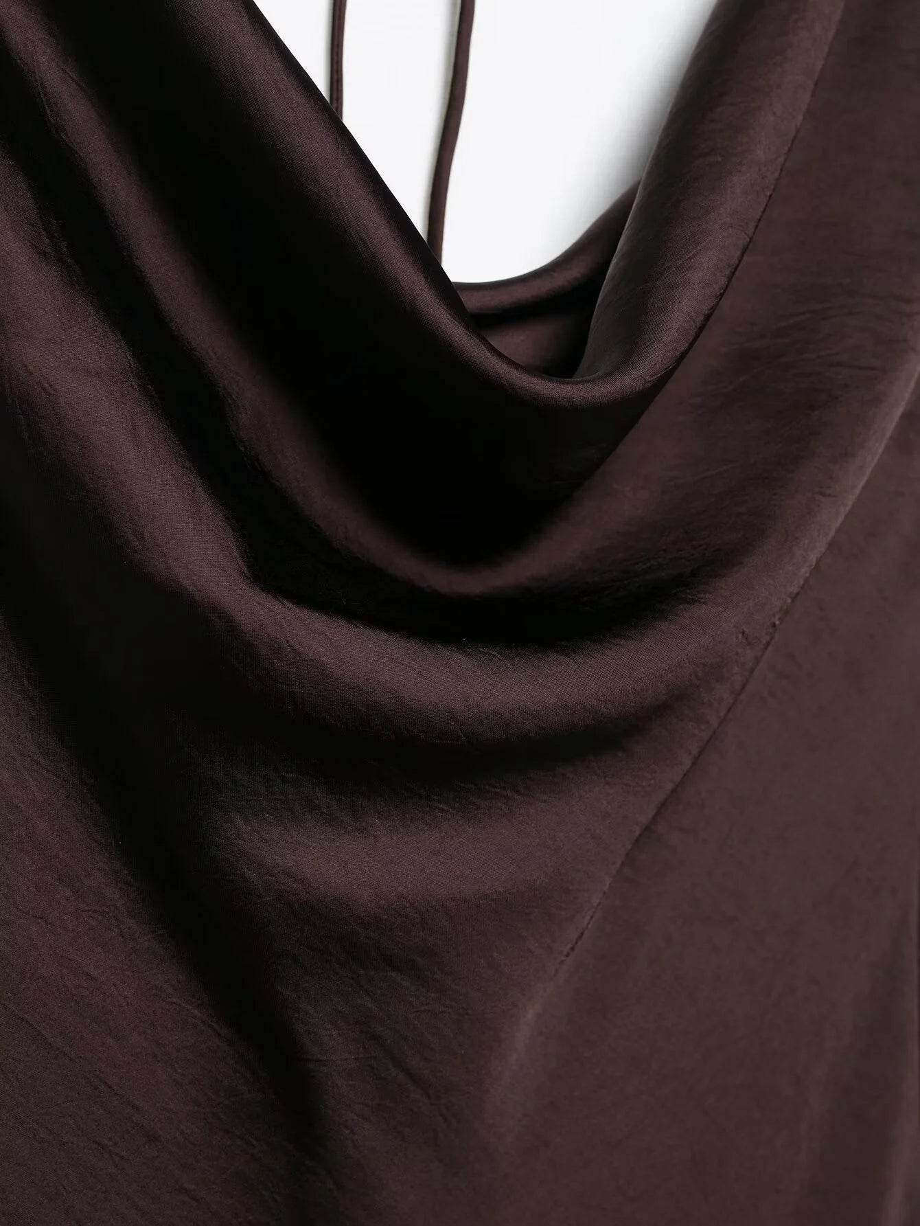 2025 Woman Fashion Solid Sexy Hanging Neck Backless Ruffled Dress Casual Slim Sleeveless Midi Long Dresses Vestidos Mujer - AIAZ