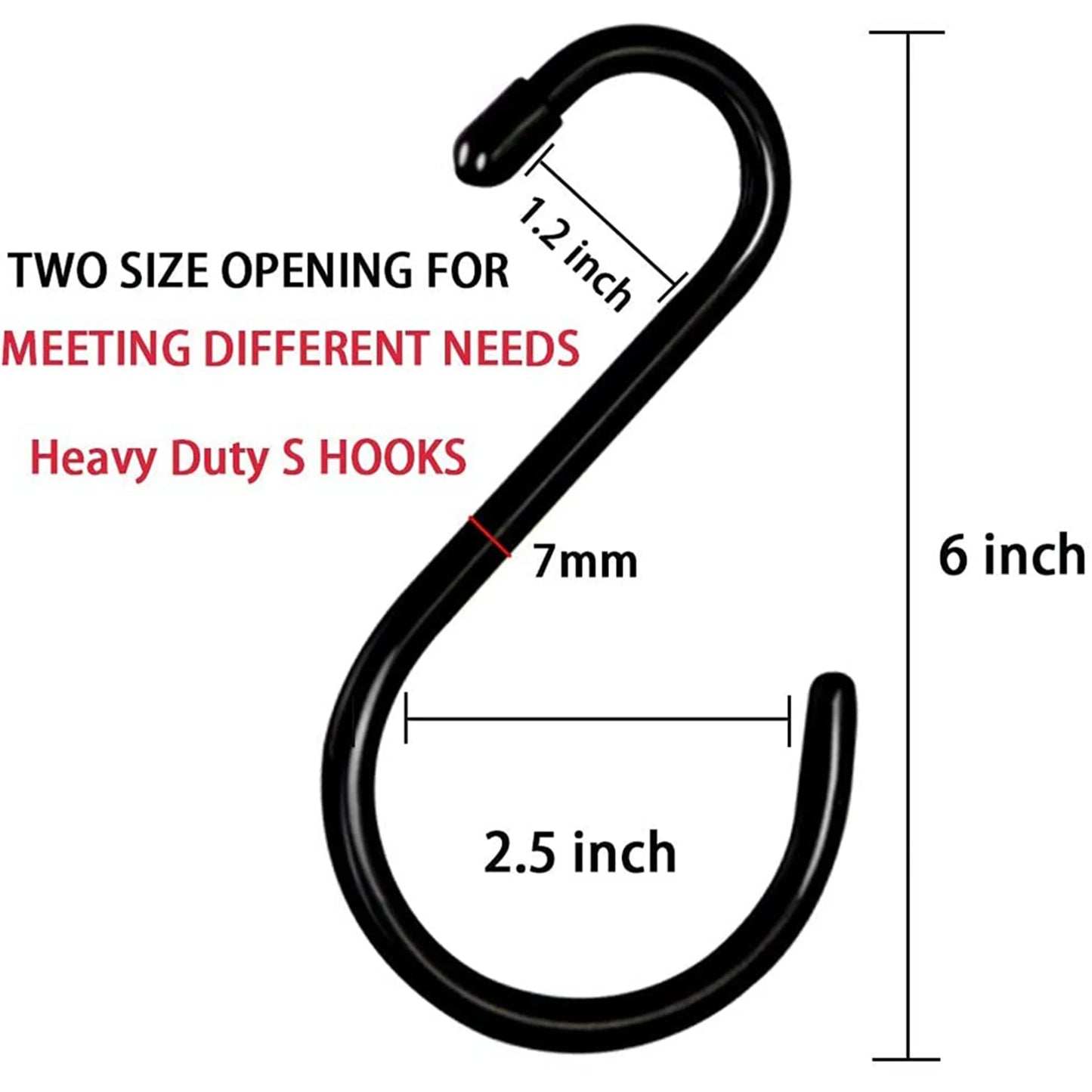 AEF4-24 Pack 6 Inch Large Heavy Duty S Hooks For Hanging, Non Slip Rubber Coated S Hooks,Steel Metal Hooks For Hanging