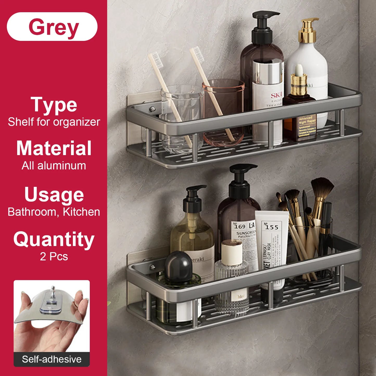 Bathroom Shelf No Drill Wall Mounted Shampoo Bottle Shower Corner Rack Toilet Storage Rack Aluminum Bathroom Kitchen Accessories