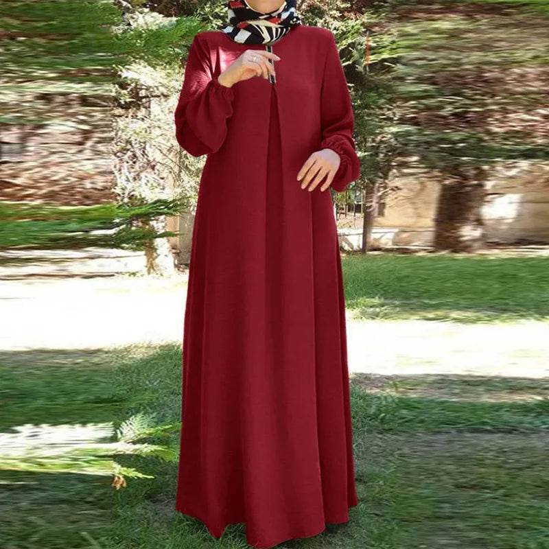 Kaftan Long Sleeves O-neck Robe Dress Muslim Dress Women Abaya Fashion Loose-Fitting Islamic Clothing Eid Ramadan Caftan - AIAZ