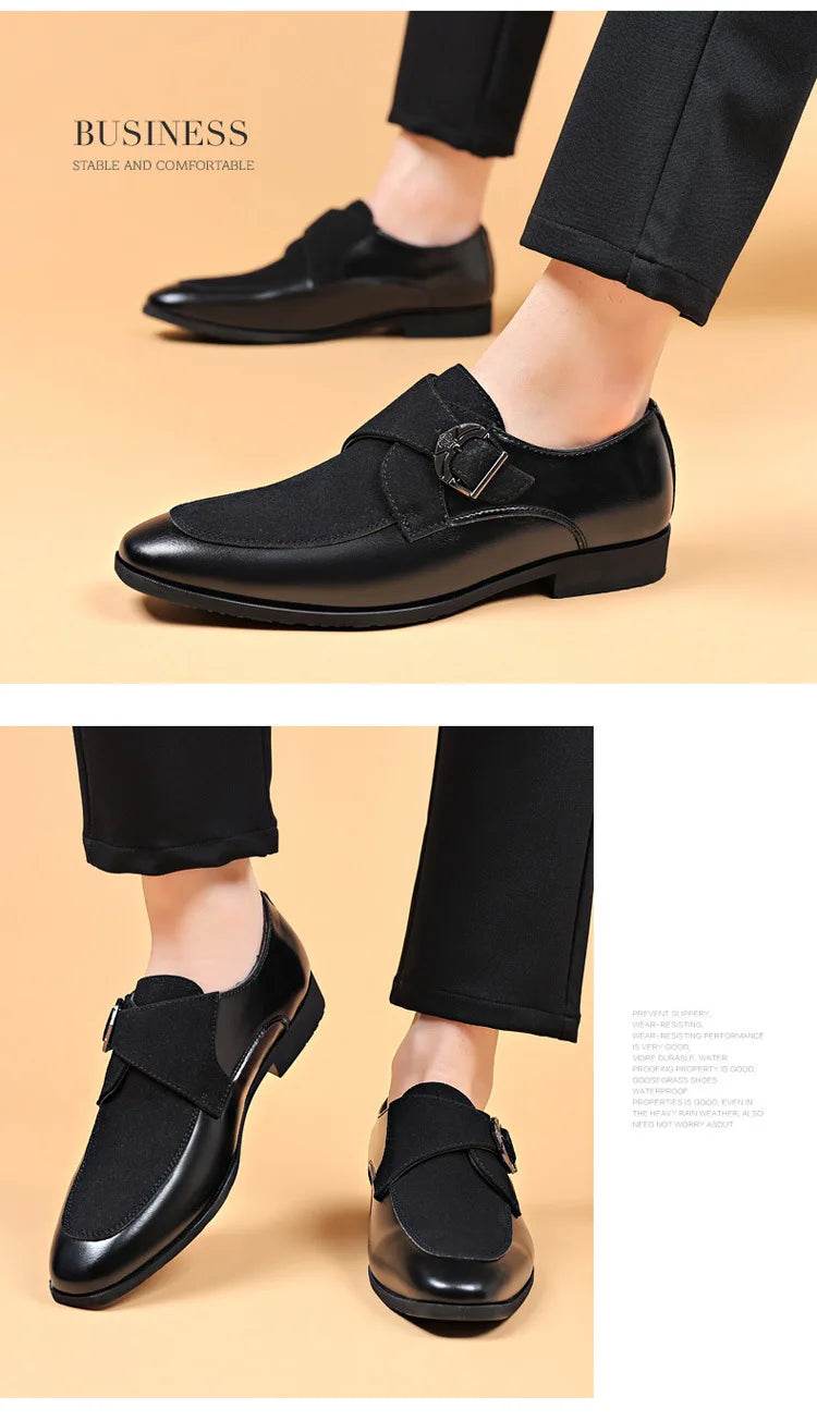 Casual Business Shoes for Men Point Toe Men Dress Buckle Shoes Luxury Men's Wedding Formal Shoes Derby Party Oxford Footwear - AIAZ