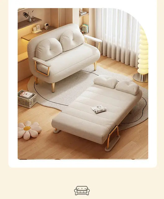Folding Sofa Bed Dual Use Single Small Unit Balcony Living Room Multi Functional Clouding Stretching Relaxing Sofa Two Seat