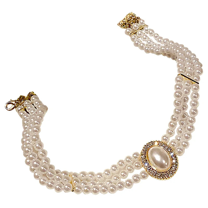 Luxury Vintage Three-layer Imitation Pearl Collar Choker Trendy Fashion Women Choker Necklace Wedding Party Jewelry Accessories