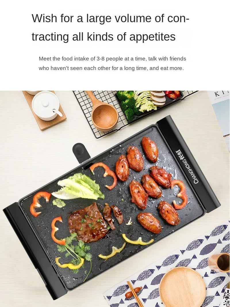 220V Korean Style Non-Stick Electric Grill Pan for Smokeless BBQ, Hotpot and Griddle Cooking at Home A