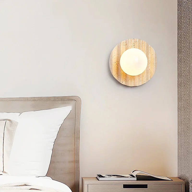 IWHD Yellow Cave Stone LED Wall Lamp Sconce Pull Chain Dining Room Coffee Nordic Modern Simple White Glass Stair Light Fixtures