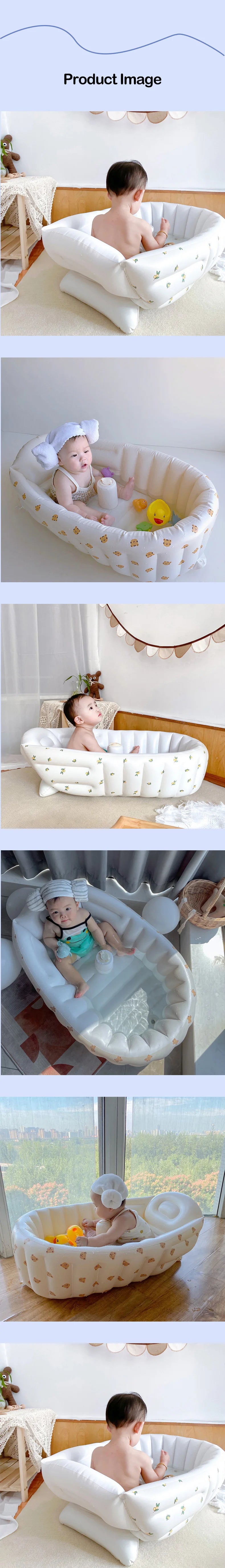 Baby Inflatable Bathtub, Portable Baby Bath Tub Non-slip Travel Bathtub Mini Air Swimming Pool Child Thick Folding Shower Tub