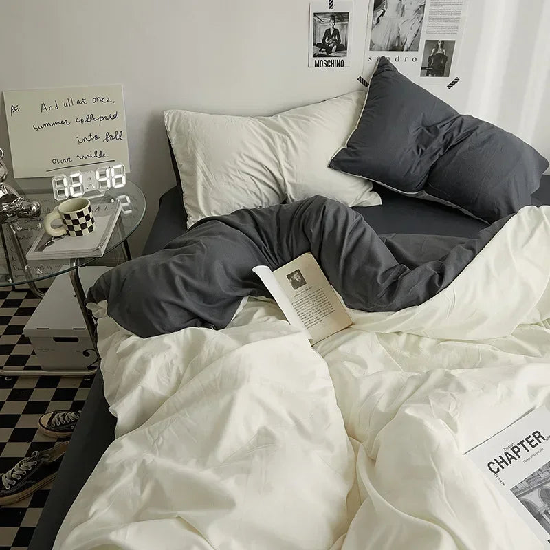 High Quality Solid Color Double Washed Cotton Bedding 4 Pieces Set Student Dormitory Bed Linen Duvet Set Bed Suit