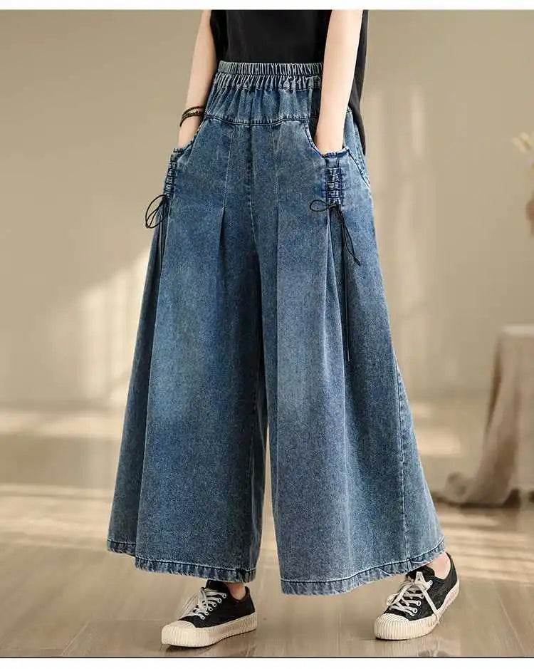 Denim Pant Women Jeans Wide Leg Long Pants A Line High Waist Straight Trousers Y2k Streetwear Casual Loose Mom Summer Club - AIAZ