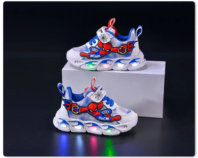 Disney Fashion Spiderman Baby Boys Sneakers Spring/autumn Children's Shoes Lighted Sneaker Trendy Kids Boy Sports Casual Shoes