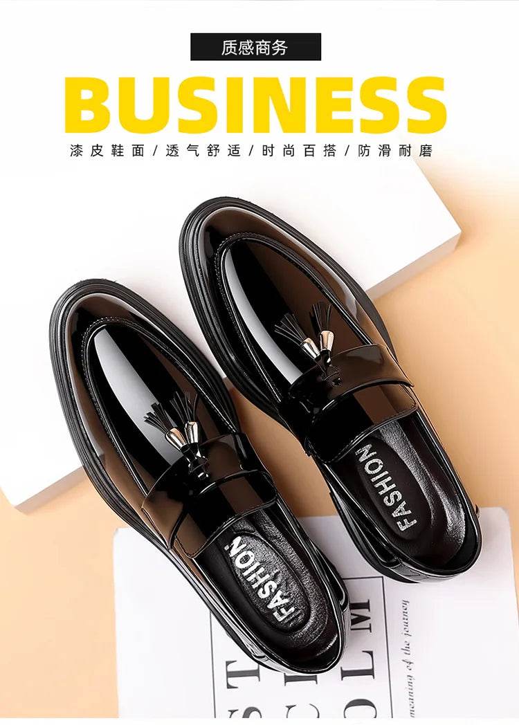2024 New Men's Casual Business Leather Shoes Bright Black Wedding Banquet Dress Leather Shoes Large fashion Men's Shoes 38-48 - AIAZ