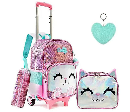 School Wheeled backpack Bag School bag with wheels Trolley Satchel bag Kids School Rolling backpack for girls School Trolley Bag - AIAZ