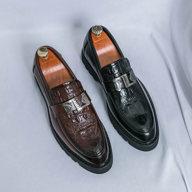 2025 men's party and business loafers, thick-sole men's formal thick-sole shoes, comfortable slip-on fashion casual shoes - AIAZ