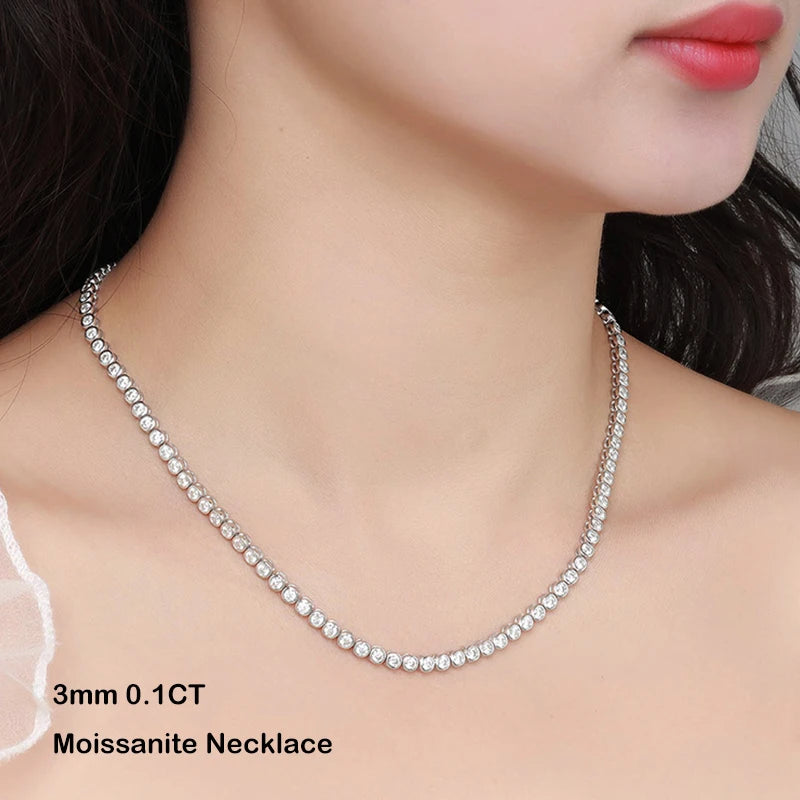 EWYA Luxury Bubble 2/3mm D Color Full Moissanite Tennis Necklace for Women S925 Silver Plated 18K Diamond Neck Chain Necklaces