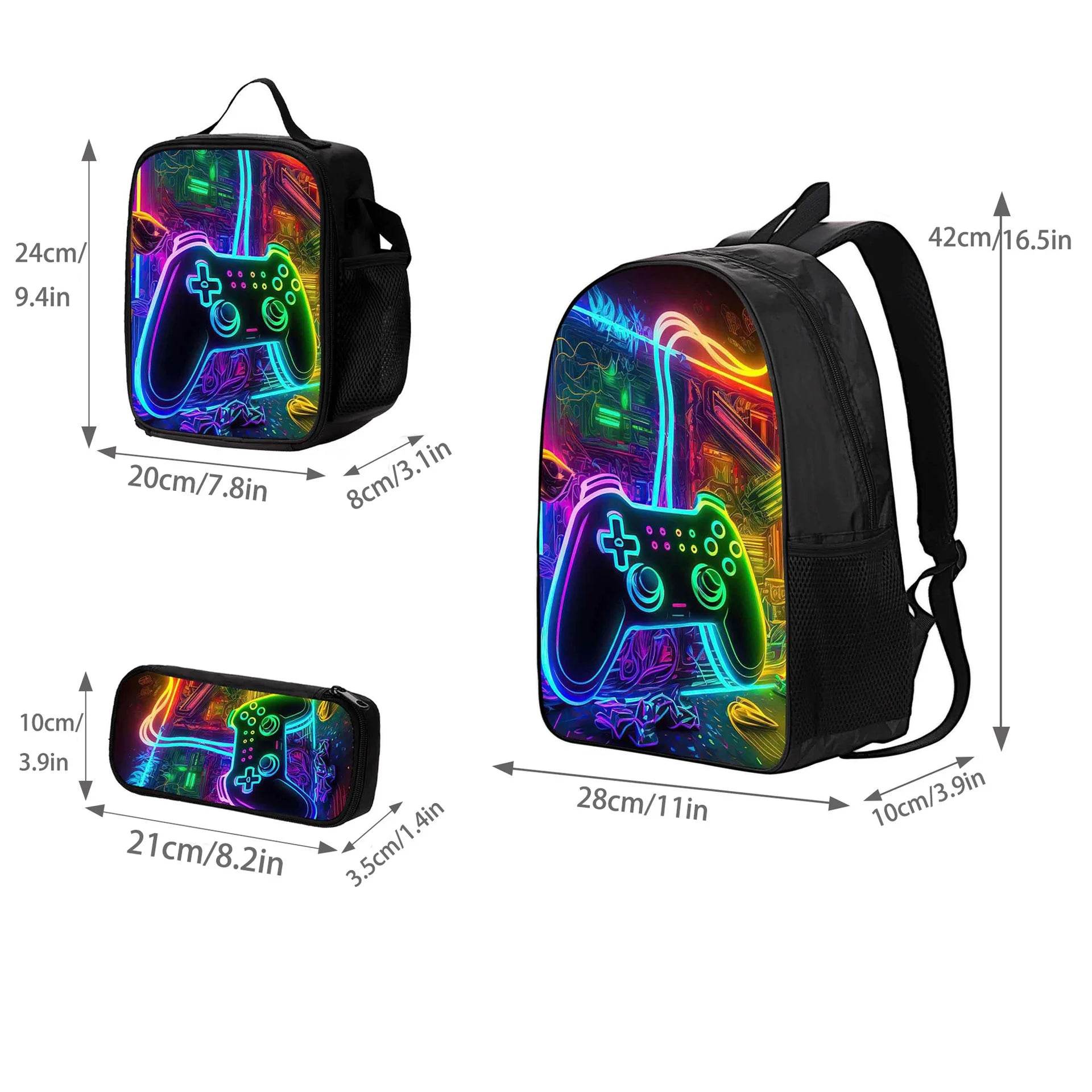 School Bags for Children Boys Game Pad Pattern Backpacks Kids Satchels Primary School Grade 1-3 Students 3 Pieces Set Backpacks - AIAZ
