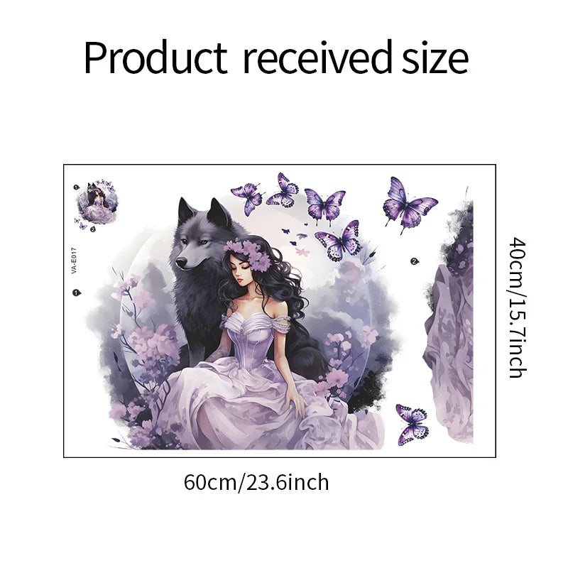 Purple Wolf Girl Vinyl Wall Decal For Kids Room Decoration Room Decor Bedroom Accessories Wall Art Home Decoration Wall Decor