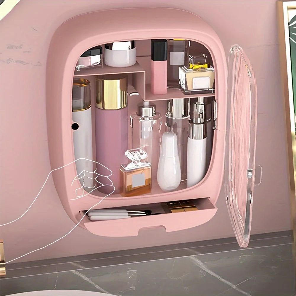 Wall-mounted Cosmetics Storage Box Dustproof Waterproof Large Capacity Makeup Storage Racks with Lid Drawer Bathroom Organizer