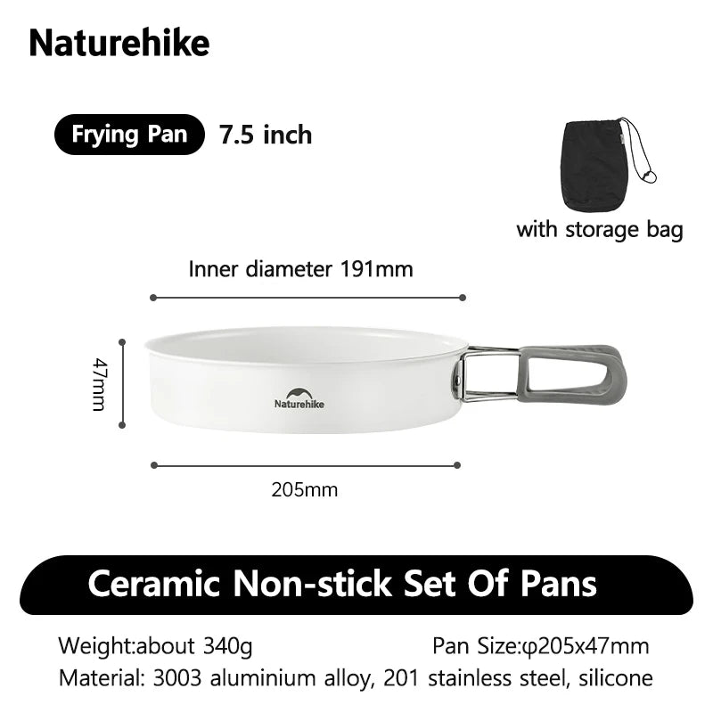 Naturehike Camping Cookware Ceramic Non-Stick Set Of Pots Outdoor Portable Tableware Kettle Frying Pan Cookset Kitchen Utensils