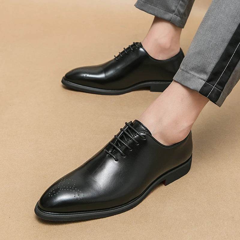 Classic Brand Pointed Banquet Dress Shoes Brown High-end Men's Business Shoes Men's Commuting Daily Casual Shoes Flat Bottomed - AIAZ
