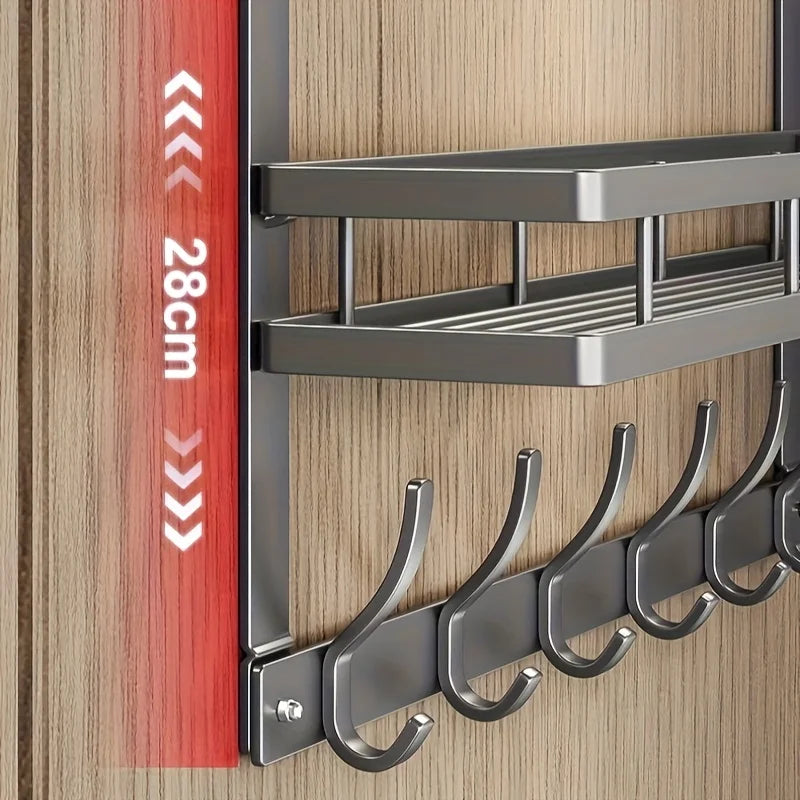 5 Hooks Sleek Over the Door Hanging Organizer with Storage Rack No-Drill Metal Door Hook for Bedroom Space-Saving Organizer
