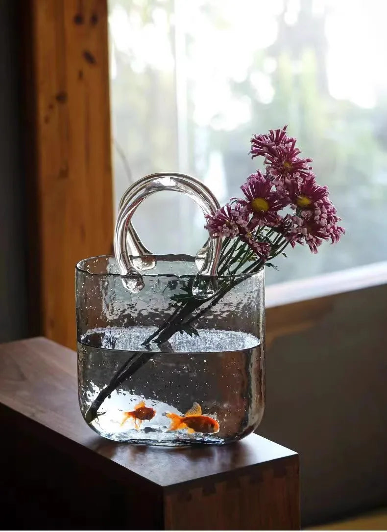 Transparent Glass Handheld Vase Creative Hydroponic Flower Arranger Living Room Decorative Tabletop Aquarium Modern Simplici