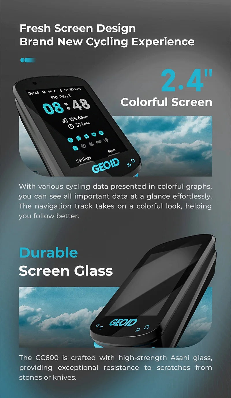 GEOID CC600 Color Screen Bike Computer Smart Navigation GPS Wireless Bicycle Speedometer WIFI ANT+ 11 Languages Cycling Odometer