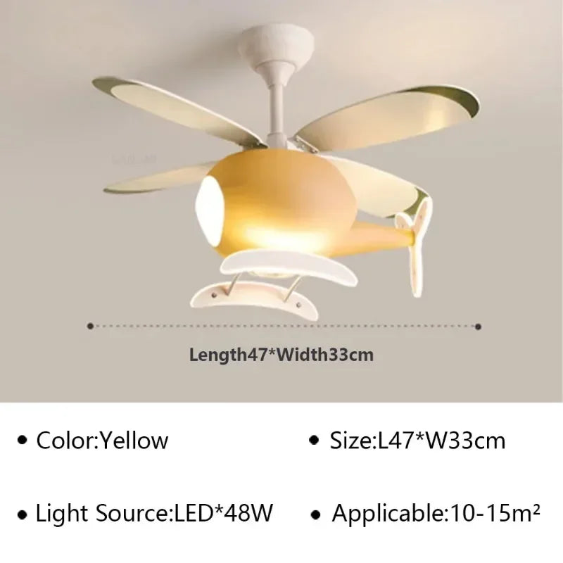 Cartoon Ceiling Lamps for Room Helicopter Fan Chandelier for Children's Bedroom Indoor Led Lights Fixture Luster Home-appliance