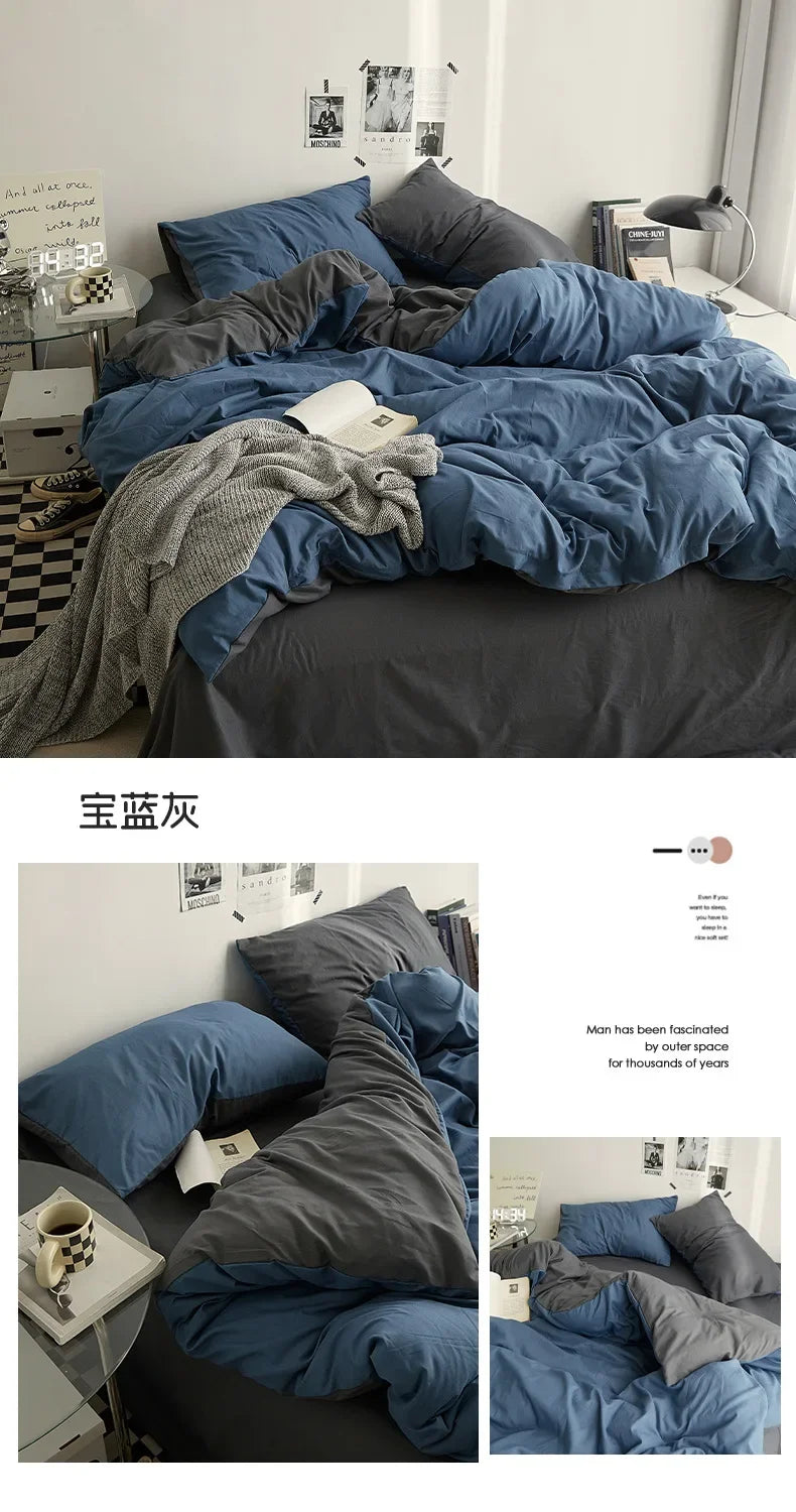High Quality Solid Color Double Washed Cotton Bedding 4 Pieces Set Student Dormitory Bed Linen Duvet Set Bed Suit