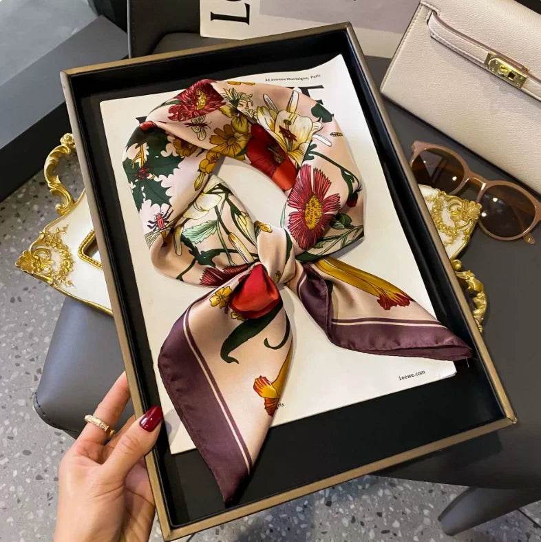 Women Fashion Versatile New Silk Scarves 70x70cm Square Scarf Korean Version Neck Protection Spring and Autumn Vintage Scarf - AIAZ