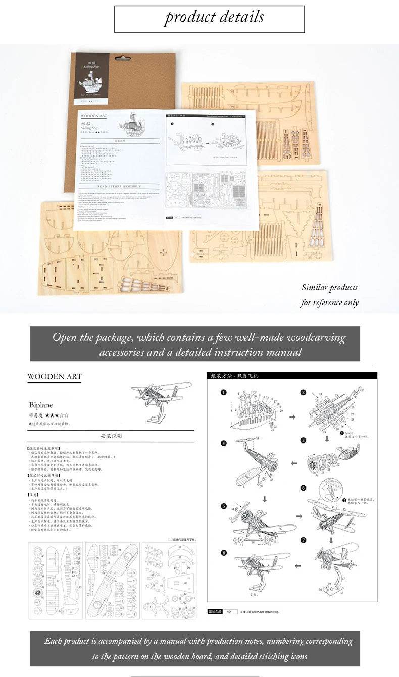 Diy 3d wooden puzzle for Assembly Puzzle Laser Cutting Sailing Ship Biplane Steam Locomotive Train Toy diy Kit for adults Child - AIAZ