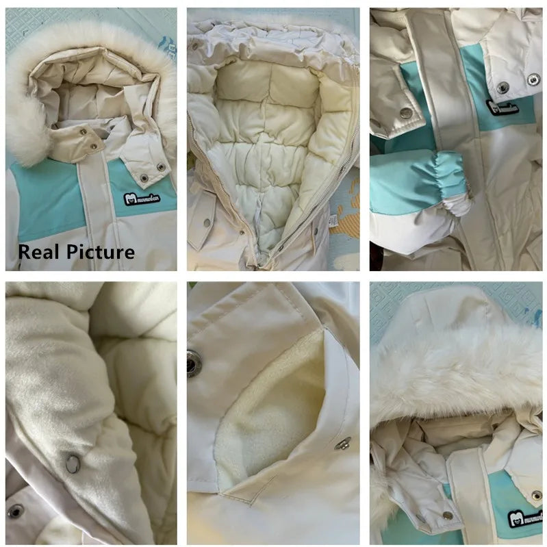 Winter Children Ski Suit Thicken Waterproof Baby Jumpsuit Warm Baby Girl Snow Wear Plus Velvet Infant Clothes Boys Coat 1-5 Year