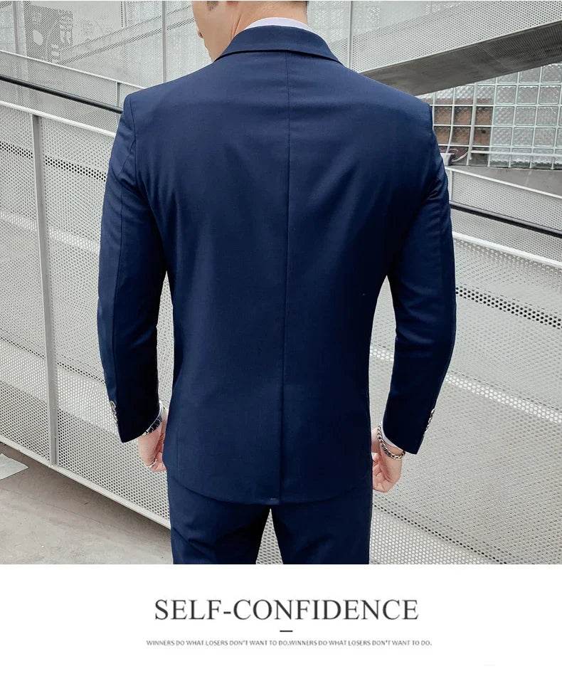 Suit (Blazer+ Vest + Pants) Men's Business Gentleman Fashion Slim Work Solid Color Plus Size Fair Dress Wedding Best Man Suit - AIAZ