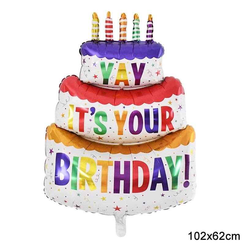 Large Birthday Cake Foil Balloons Cartoon Bear Cake Balloon Kids Toys Happy Birthday Party Decoration Supplies Photo Props INS - AIAZ