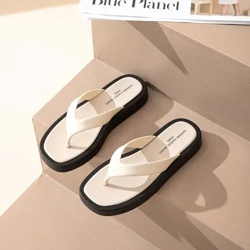 Classic Black/white Mixed Color Platform Flip Flops Women Thick Bottom Thong Slippers High Quality Leather Jandal Sandals Women