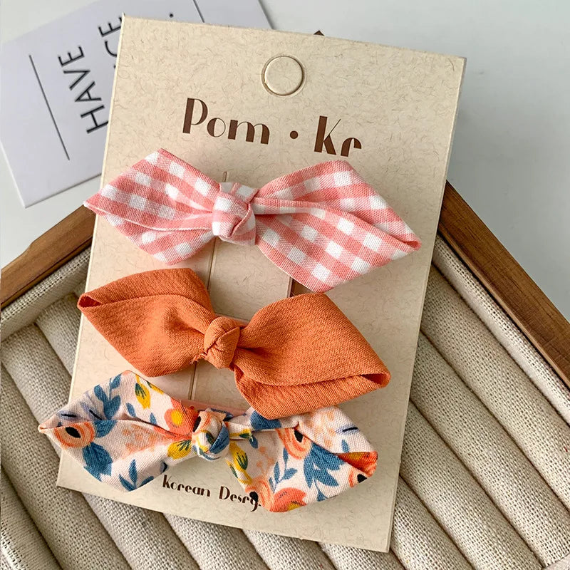 3 Pcs/lot Bows Hairpin Set for Baby Girls Cute Floral Hair Clips Plaid Bangs Clip Korean Hair Accessories Sweet Kids Headdress