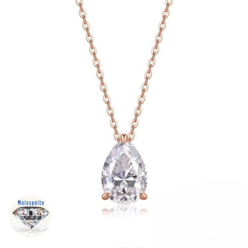 1-5CT Pear Cut D VVS1 Moissanite Necklace 100% S925 Silver 18k Gold Plated Single Diamond Women's Pendant Necklace Fine Jewelry