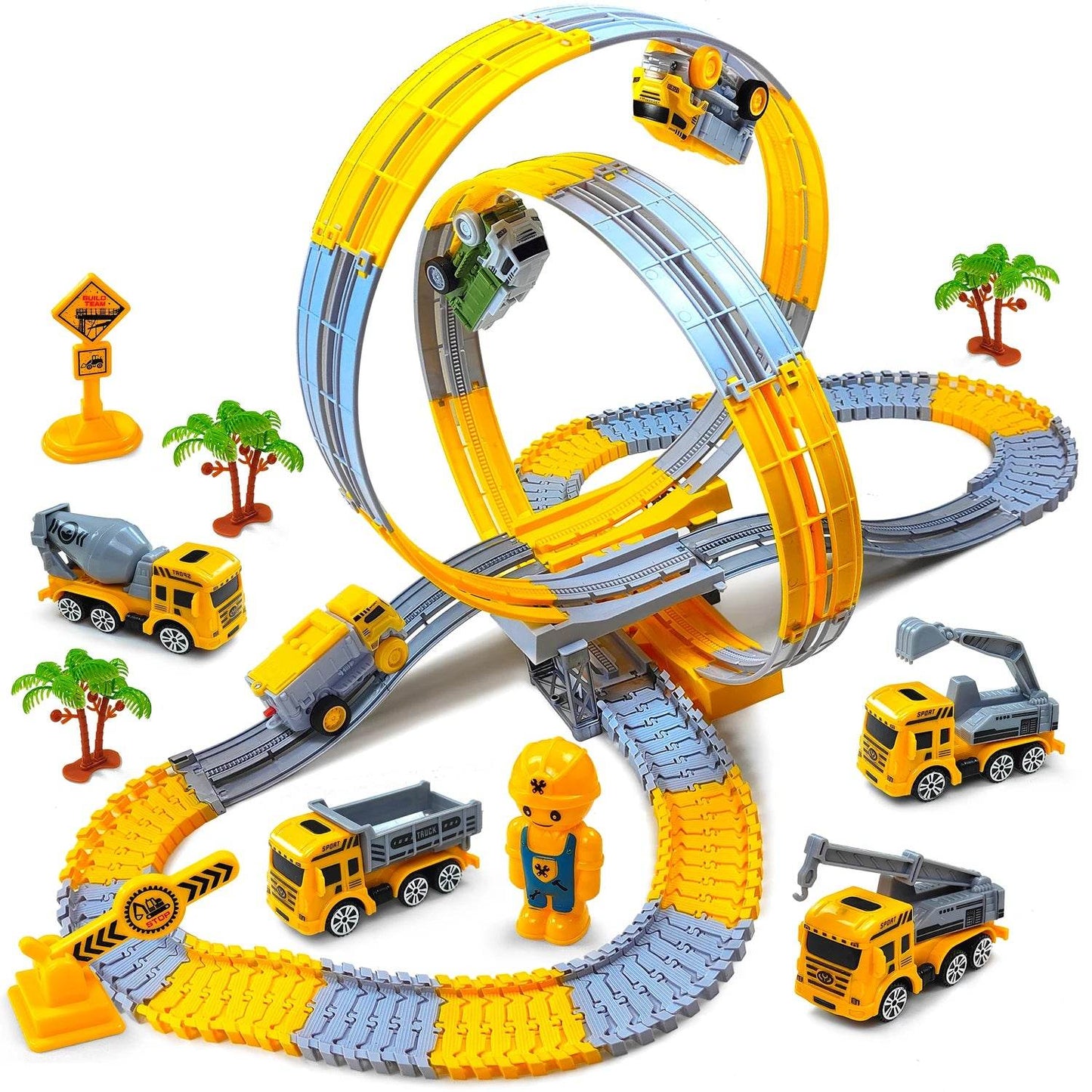 Children Electric Track Toy Car Engineering Minin Car Set Kids Puzzle Boy Toys Track Car Anti-gravity Track Train Gift for Kid - AIAZ