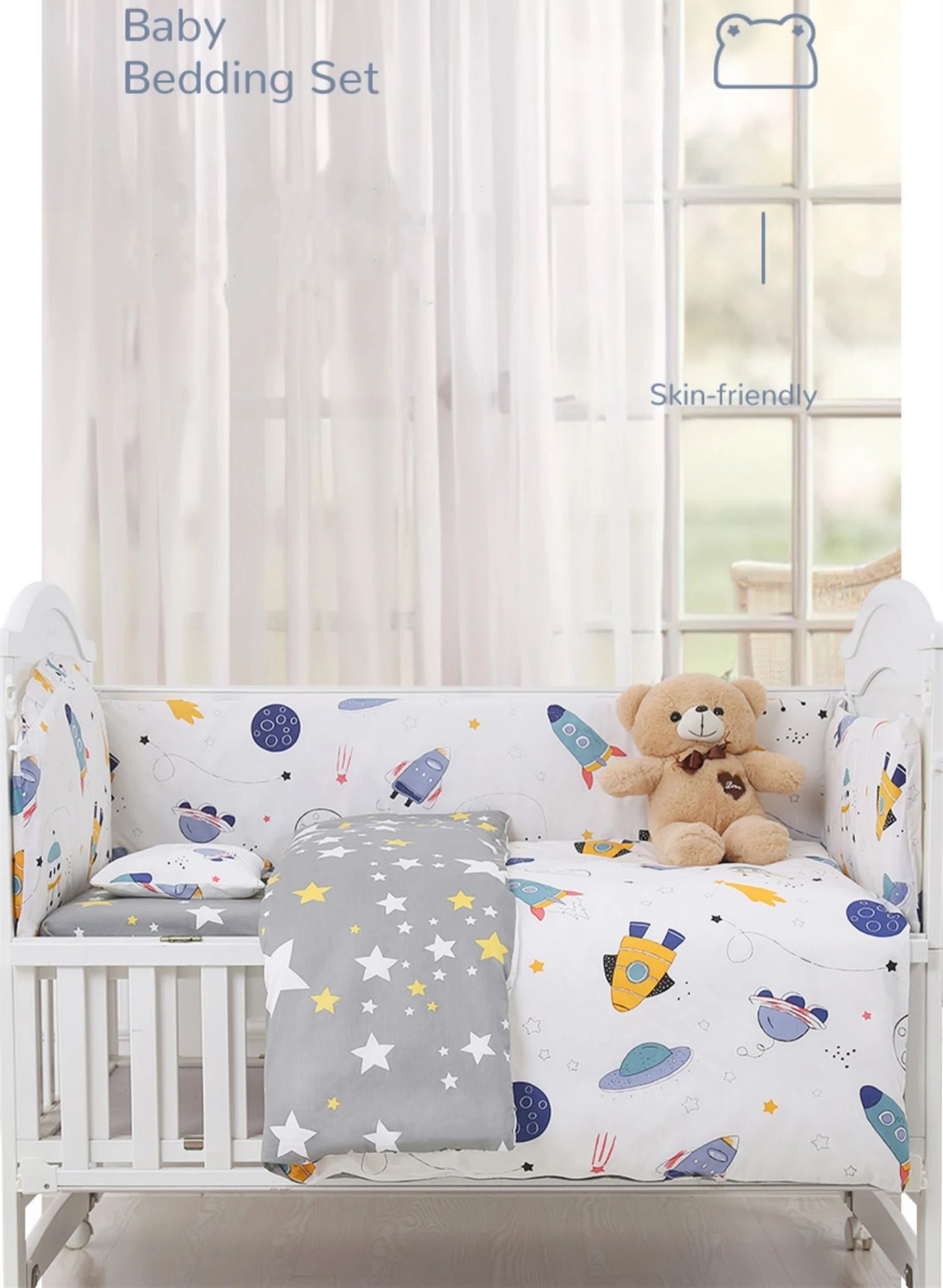 6PCS Baby Bedding Set Cotton Bedroom Decor Newborns Crib Bumpers Cushion Cotton include( 4Bumpers+Sheet+Pillow)