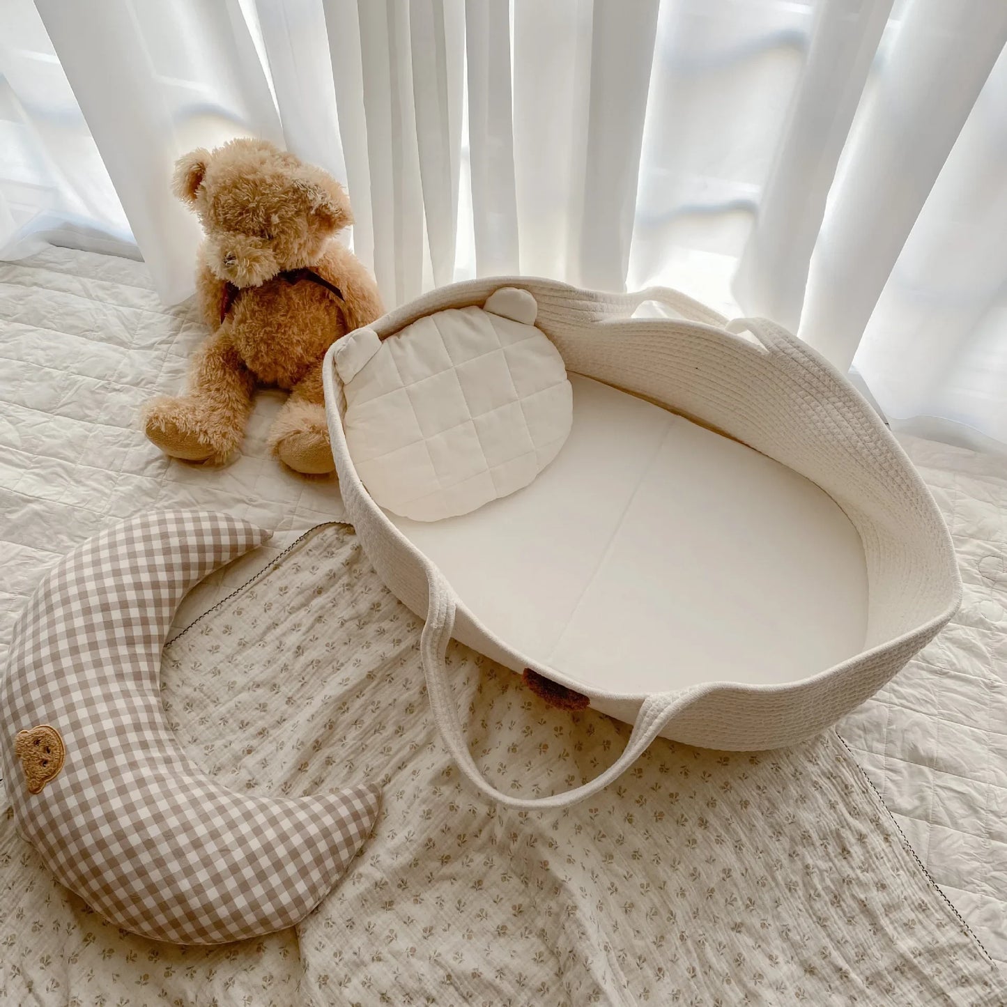 Ins Newborn Hand Basket Cotton Rope Woven Crib Baby Cradle Portable Outdoor Sleeping Infant Accessories Photography Props Gifts