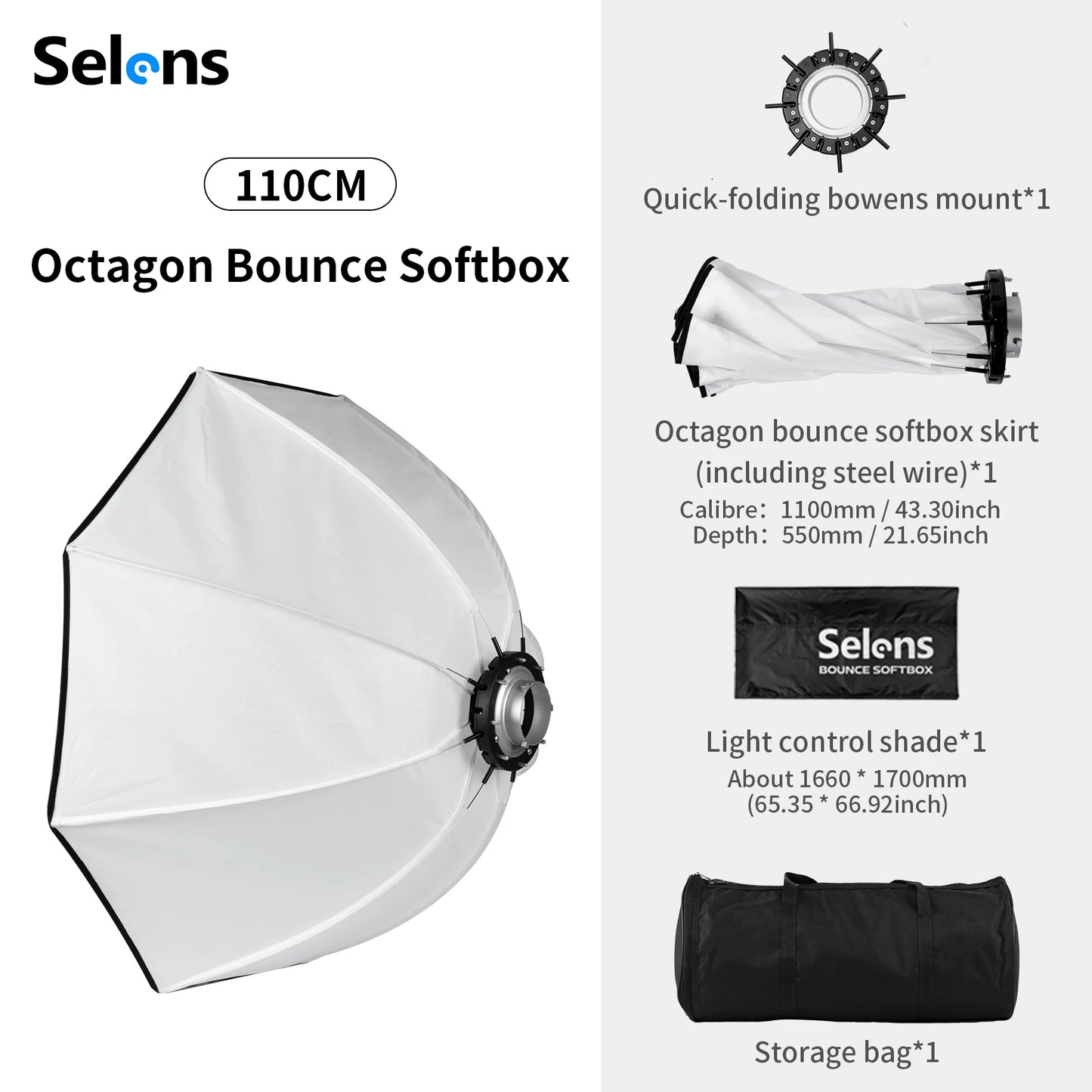 Selens 70cm 90cm 110cm Reverse Octagonal Softbox Photo Studio Kits Bowens Mount Octagon Umbrella Softbox Photography Accessories
