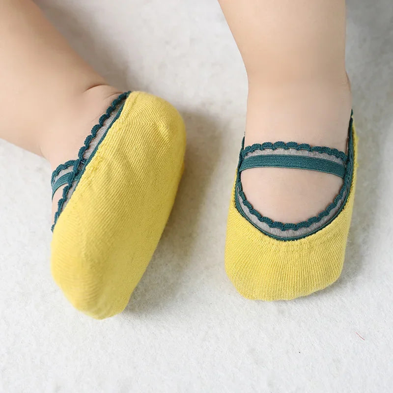 Newborn Baby Socks Summer Lace Baby Socks Solid Color Princess Baby Girl Infant Anti-slip Socks With Rubber Soles
