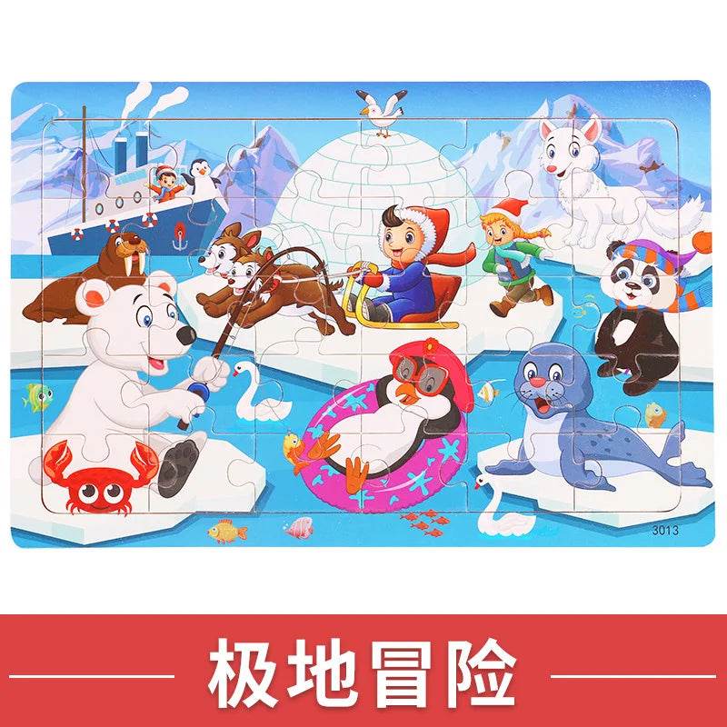 NEW Wooden 30pcs Puzzles Children Animal Dinosaur Cartoon Plane Puzzle Baby Early Education and Intellectual Building Block Toys - AIAZ