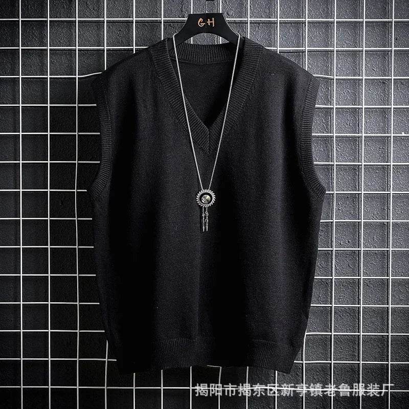 Autumn and Winter Sweater Vest, White Loose Solid Color Thin Waistcoat Casual Waistcoat - AIAZ