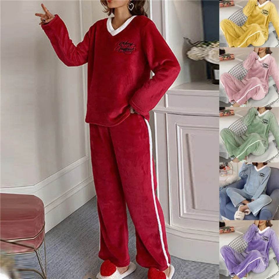 Autumn Winter Flannel Women's Pajamas Sets Polka Dots Printed Teddy Sleepwear Velvet Homewear Kawaii Girsl Pijamas Mujer Pyjama - AIAZ